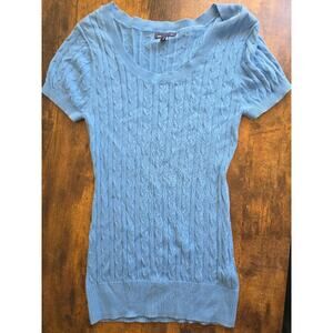 🌿 GAP Cable Knit Short Sleeve Sweater – Baby Blue (Summer 2009)